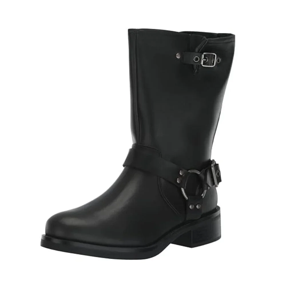 Steve Madden Boots Black Faux Leather Boots Beckky Harness Moto Neutral Buckle
